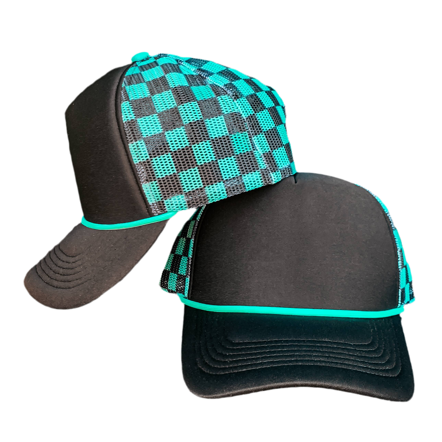 Magna Pony Checkered Mesh Back Cap: Black/ Turquoise