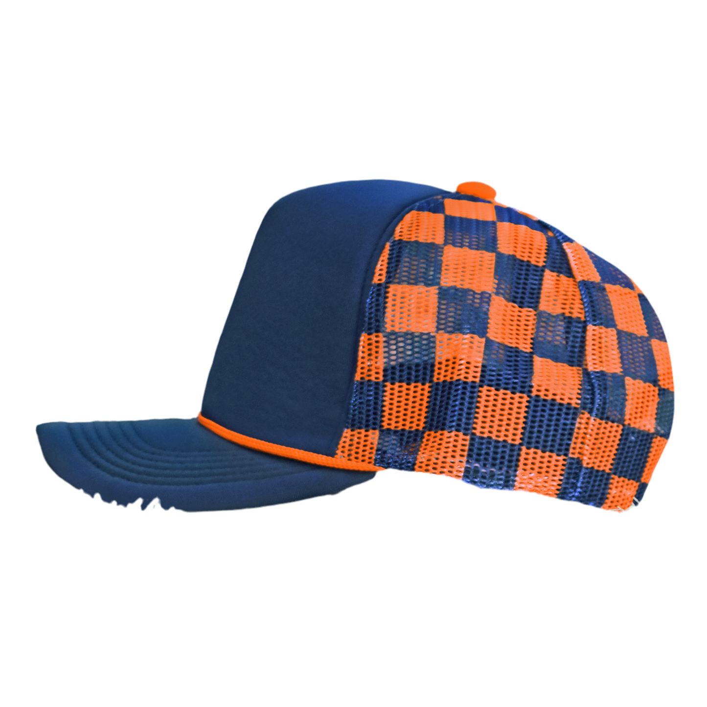 Checkered Mesh Back Cap: Navy/Orange