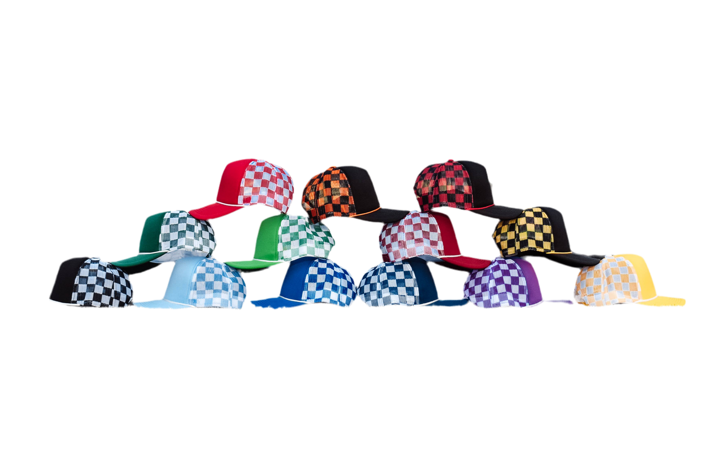 Checkered Mesh Back Cap: Navy/Orange