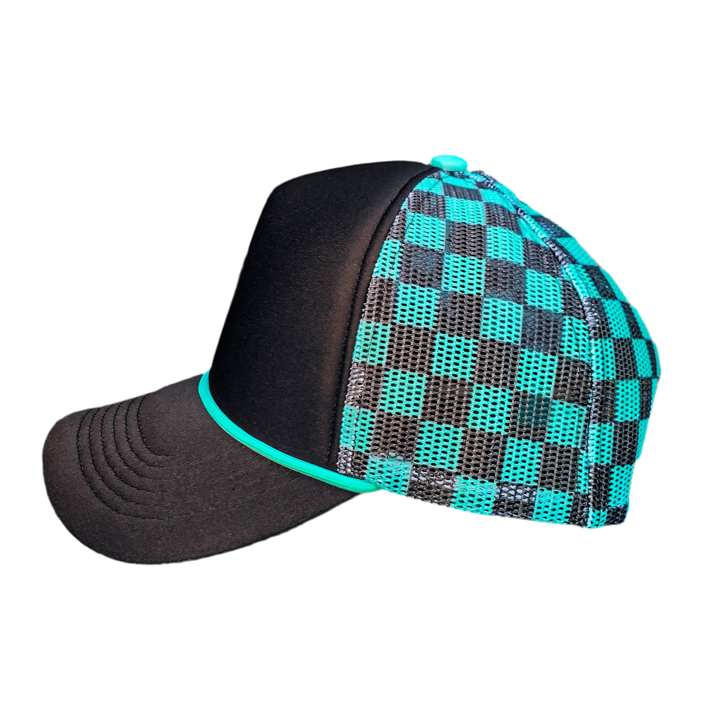 Magna Pony Checkered Mesh Back Cap: Black/ Turquoise
