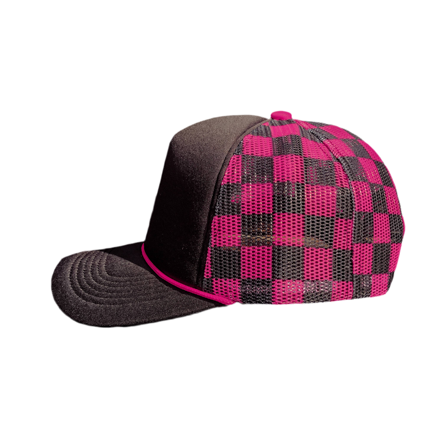 Checkered Mesh Back Cap: Black/ Pink
