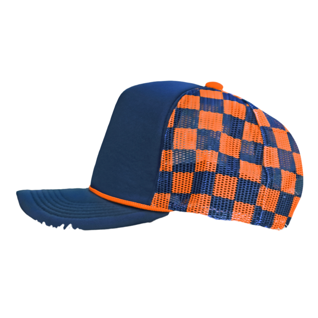 Checkered Mesh Back Cap: Navy/Orange