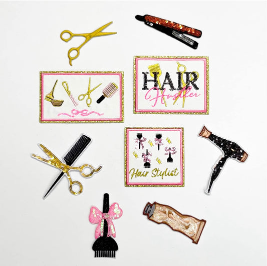 Pink Hair Hustler Stylist Glitter Embroidery Patch Only